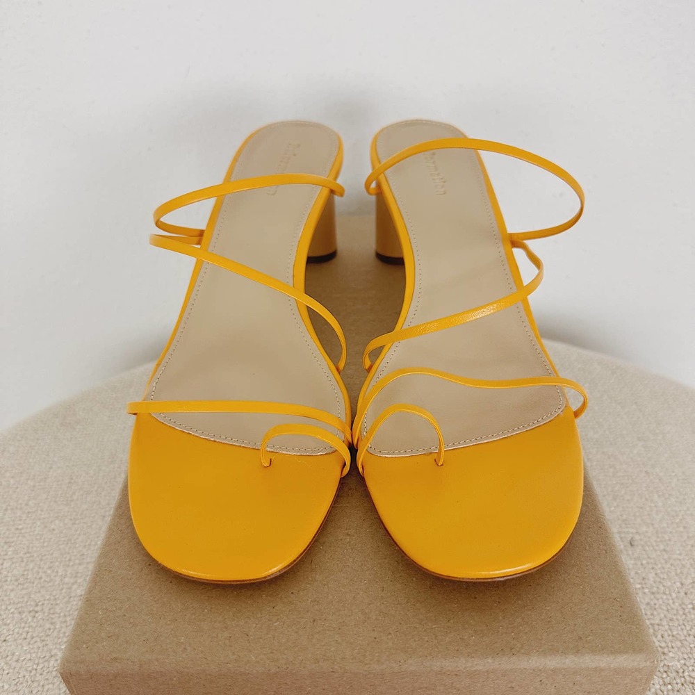 Reformation Mustard Yellow Strappy Block Heel Sandals - Picture 3 of 7